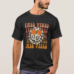 Fall Vibes Leopard Smile Face Retro Pumpkin Dank T-Shirt