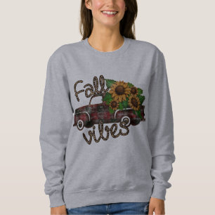 Fall Vibes Lieferwagen LKW und Sonnenblumen Sweatshirt