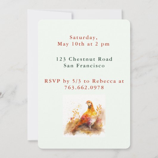 Fall vibes Pheasant - Einladungskarte zum Geburtst Einladung (Rückseite)