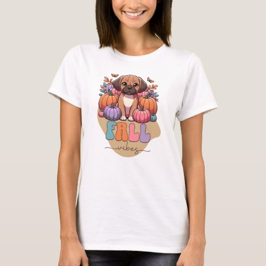 Fall Vibes Puggle Dog Pumpkin Patch T-Shirt (Vorderseite)