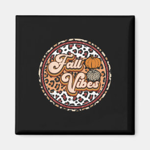 Fall Vibes Retro Vintag Leopard Circle Pumpkin The Magnet