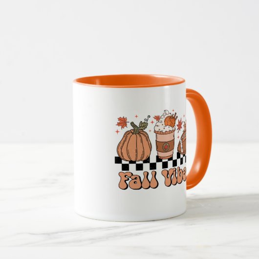Fall Vibes Tasse, Pumpkinzeit, Retro Fall Doodle Tasse (VorderseiteRechts)