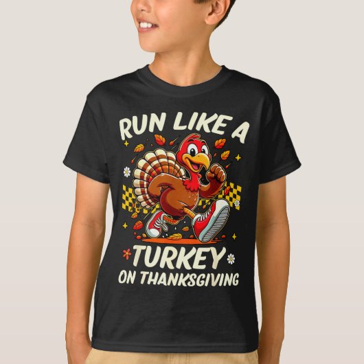 Fall Vibes Turkey Trot Run Like A Turkey On Thanks T-Shirt (Vorderseite)