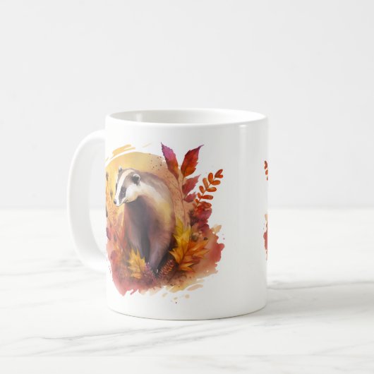 Fall Vibes Watercolor Badger - Kaffeetasse (Vorderseite Links)