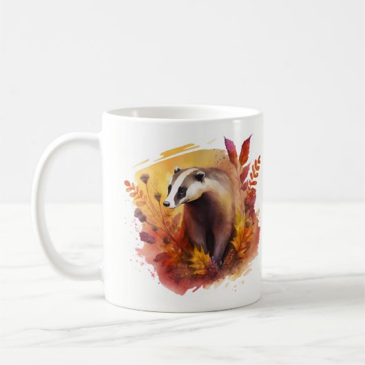 Fall Vibes Watercolor Badger - Kaffeetasse (Links)