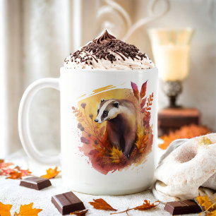 Fall Vibes Watercolor Badger - Kaffeetasse