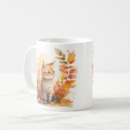 Fall Vibes Watercolor Kitten - Kaffeetasse (Vorderseite Links)