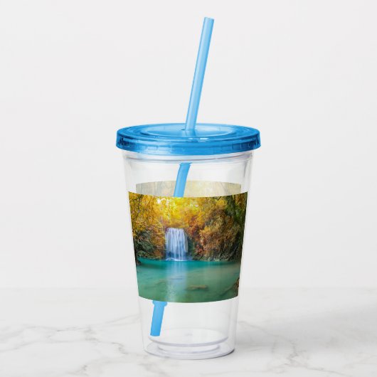 Fall View von Erawan Wasserfall Thailand Acryltrinkbecher (Rückseite)