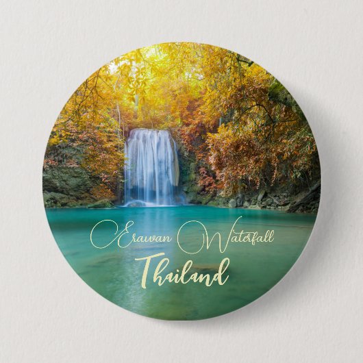 Fall View von Erawan Wasserfall Thailand Button (Vorderseite)