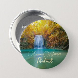 Fall View von Erawan Wasserfall Thailand Button