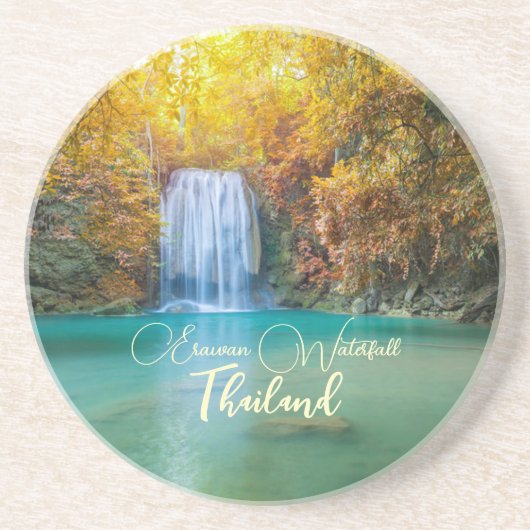 Fall View von Erawan Wasserfall Thailand Getränkeuntersetzer (Vorne)