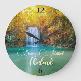 Fall View von Erawan Wasserfall Thailand Große Wanduhr