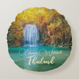 Fall View von Erawan Wasserfall Thailand Rundes Kissen