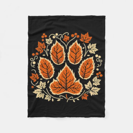 Fall Vine Leaf Dog Paw Print Herbst Ahorn Leaf als Fleecedecke (Vorderseite)