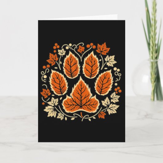 Fall Vine Leaf Dog Paw Print Herbst Ahorn Leaf als Karte (Vorderseite)