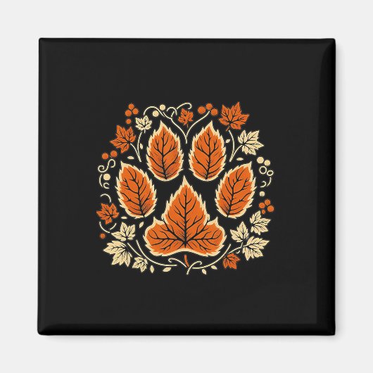 Fall Vine Leaf Dog Paw Print Herbst Ahorn Leaf als Magnet (Vorne)