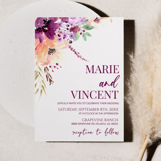 Fall Violet Wasserfarben Blume Hochzeit Einladung