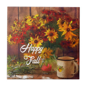 Fall von Blume und Tasse mit anpassbarem Text Fliese