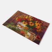 Fall von Blume und Tasse mit anpassbarem Text Fußmatte (Schrägansicht)