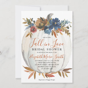 Fall von Liebe Blue Floral Pumpkin Brautparty Einladung