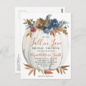 Fall von Liebe Blue Floral Pumpkin Brautparty Postkarte (Vorne/Hinten)