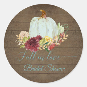 Fall von Liebe Blue Pumpkin Burgund Floral Bridal Runder Aufkleber