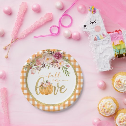 Fall von Liebe Plate - Orange Gingham Pappteller (Party)