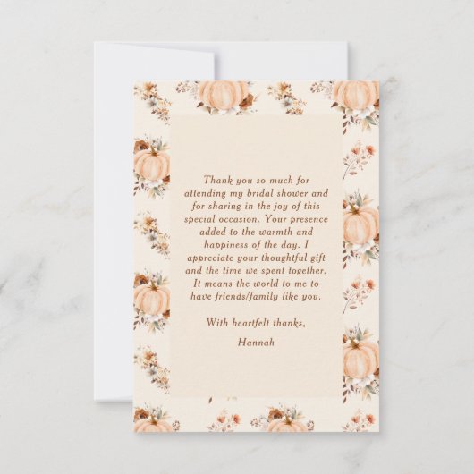 Fall von Liebe Pumpkin-Brautparty Dankeskarte (Rückseite)