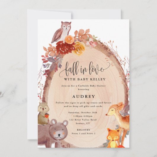 Fall-Waldtiere, Curbside-Babydusche Einladung (Vorderseite)