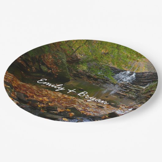 Fall Wasserfall und Creek Pennsylvania Natur Pappteller (Schrägansicht)