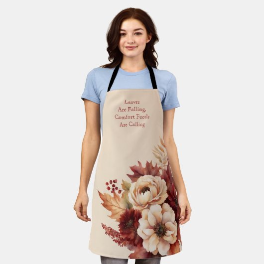 Fall Wasserfarbe Blume Creme und Rot- Schürze (Getragen)