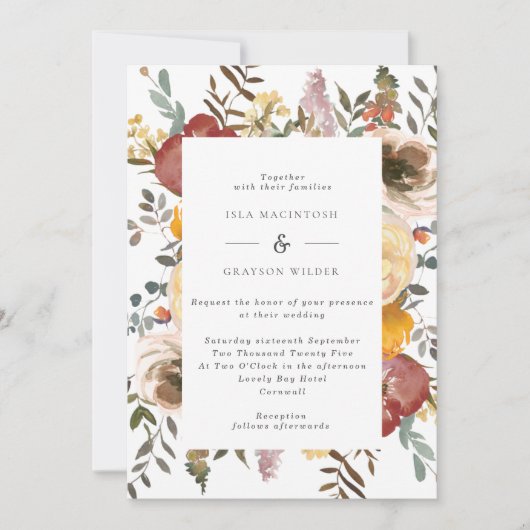Fall Wasserfarbe Blume Hochzeit Einladung (Vorderseite)