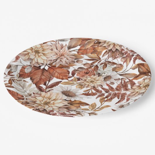 Fall Wasserfarbe Blumenbaby-Dusche Pappteller (Schrägansicht)