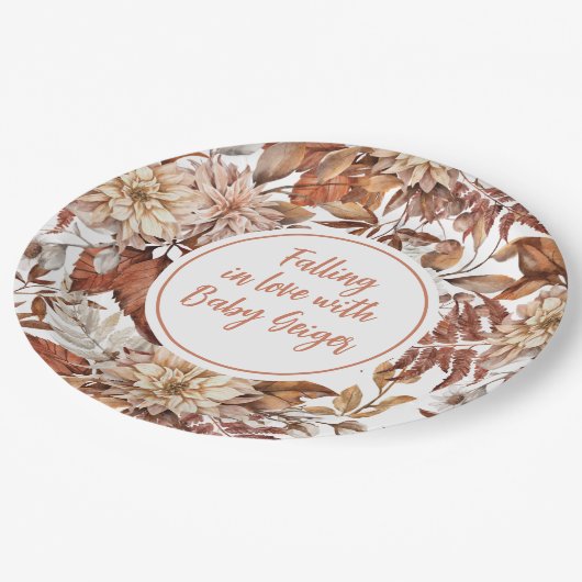 Fall Wasserfarbe Blumenbaby-Dusche Pappteller (Schrägansicht)