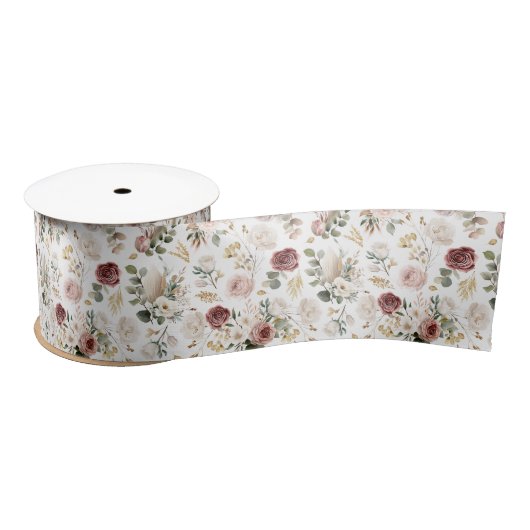 Fall Wasserfarbe Blumenband | Dusty Rose & Blush Satinband (Spule)