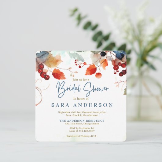 Fall Wasserfarbe Blumenstrauß Einladung (Stehend Vorderseite)