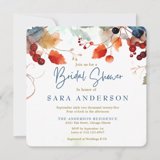 Fall Wasserfarbe Blumenstrauß Einladung (Vorderseite)