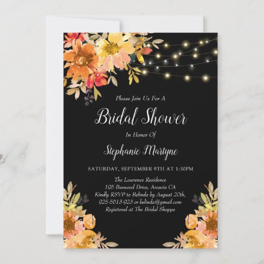 Fall Wasserfarbe Blumenzellenleuchten Brautparty Einladung (Vorderseite)