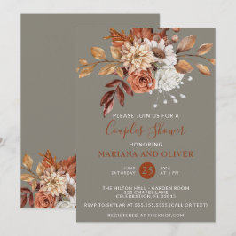 Fall Wasserfarbe Blütengraue Paare Dusche Einladung