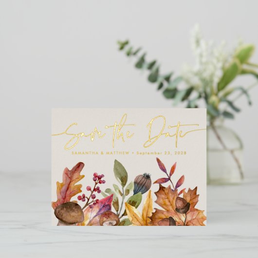 Fall Wasserfarbe Botanische Hochzeit Speichern Sie Folie Einladungspostkarte (Stehend vorne)