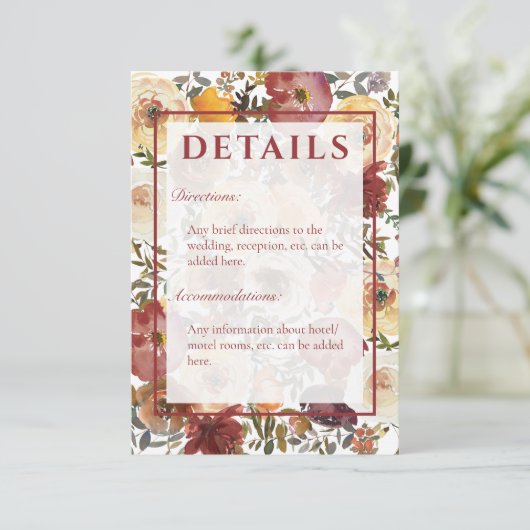 Fall Wasserfarbe Bouquets Hochzeitsdetails Begleitkarte (Stehend Vorderseite)