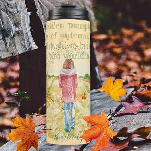 Fall Wasserfarbe Frau und Pumkins Inspiration Thermosbecher