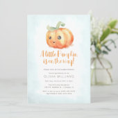 Fall Wasserfarbe Kleine Pumpkin Boy Babydusche Einladung (Stehend Vorderseite)
