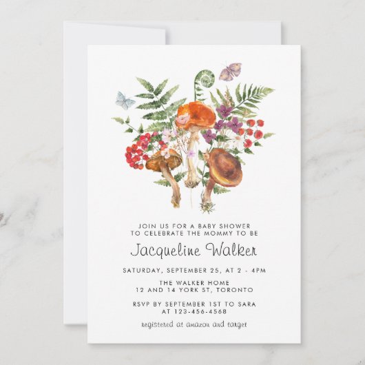 Fall Wasserfarbe Mushroom Babydusche Einladung (Vorderseite)