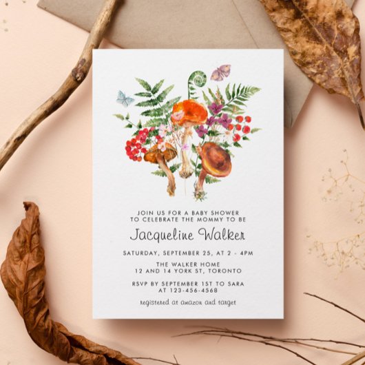 Fall Wasserfarbe Mushroom Babydusche Einladung