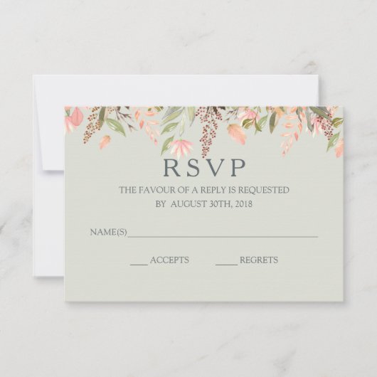 Fall Wasserfarbe Peach und Grüne Hochzeit RSVP Karte (Vorderseite)