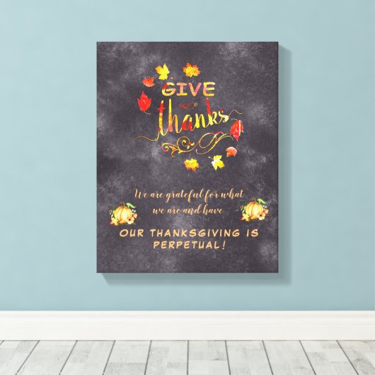 Fall Wasserfarbe Pumpkins Blätter Danke geben Leinwanddruck (Insitu (Holzboden))