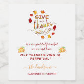 Fall Wasserfarbe Pumpkins Blätter Danke geben Weinetikett (Einzelnes Label)