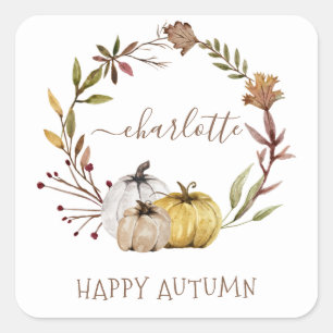 Fall Wasserfarbe Pumpkins glücklich Herbst Quadratischer Aufkleber