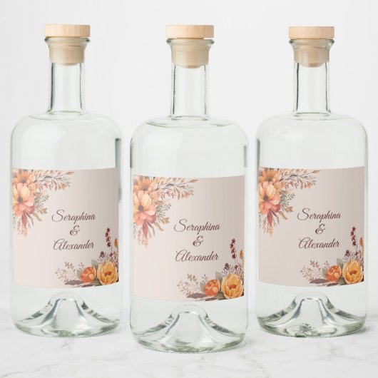 Fall Wasserfarbe Rustikale Blumenhochzeit Alkoholflaschenetikett (Flaschen)